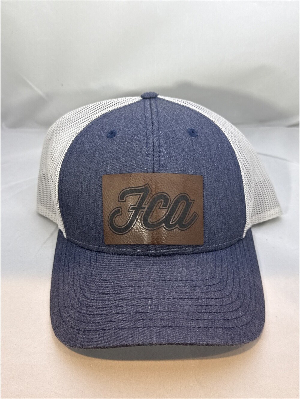 Richardson 115 Low Pro Trucker Hat FCA Leather Patch Blue White Mesh Snapback